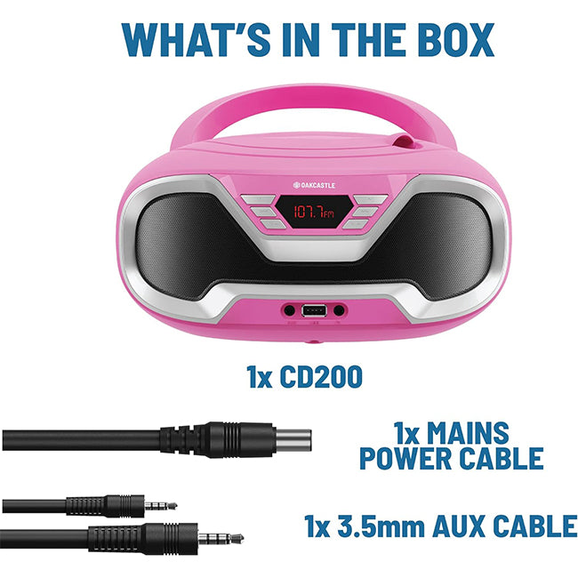 Majority Oakcastle CD200 Portable Bluetooth CD Player - Pink