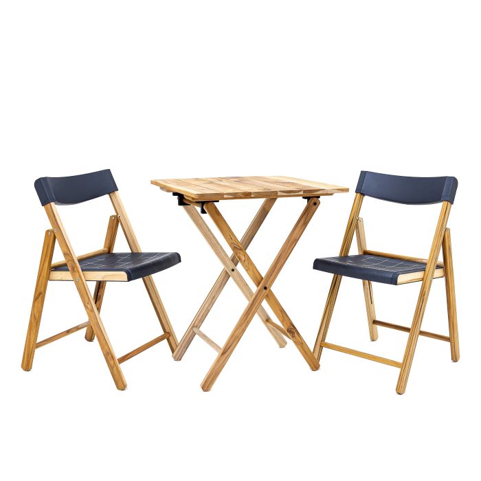 Tramontina Teak Wood and Plastic 3 Pcs. Bistro Set, Natural Light Pine and Grey