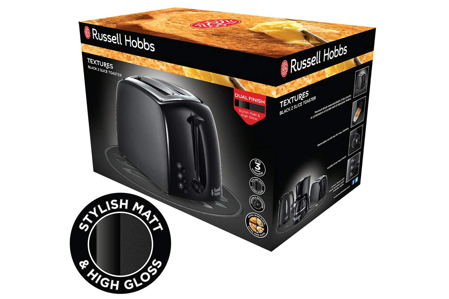 Russell Hobbs Textures 2 Slice Toaster Black