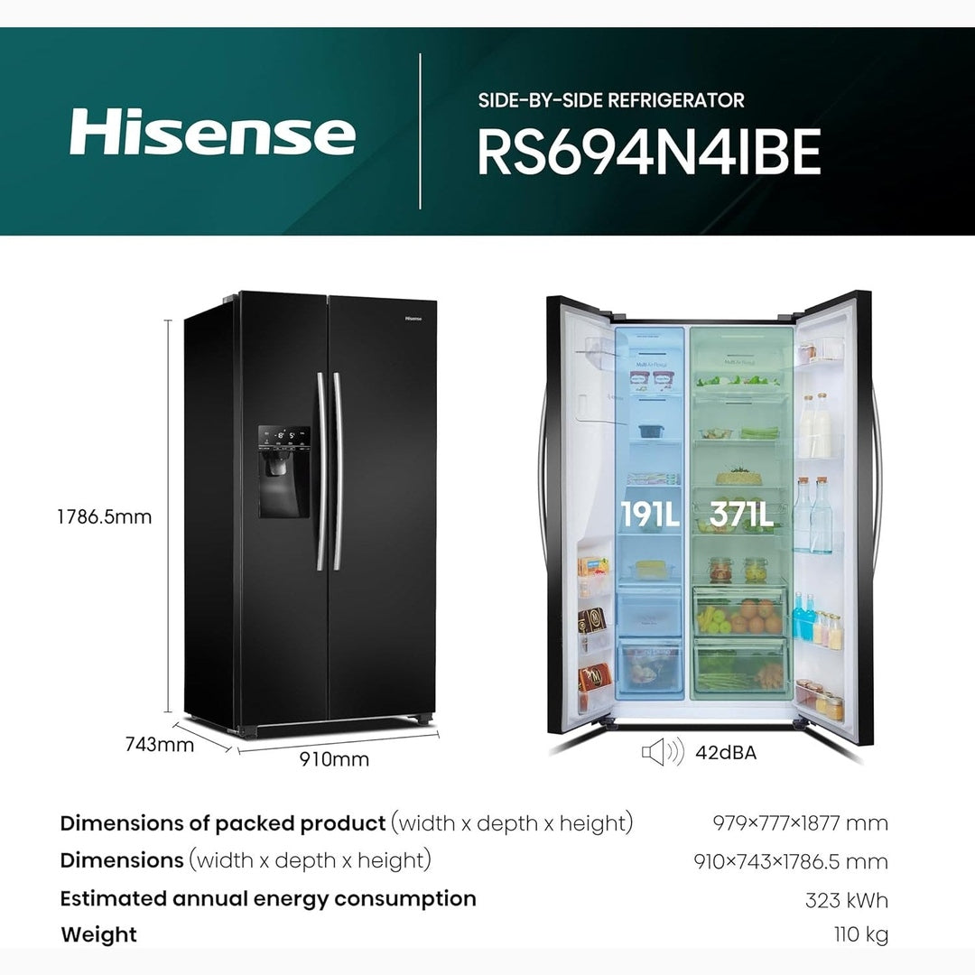 Hisense Freestanding Side by Side Fridge Freezer | RS694N4IBE Hisense American Fridge Freezer Ben Sweeney Electrical Euronics