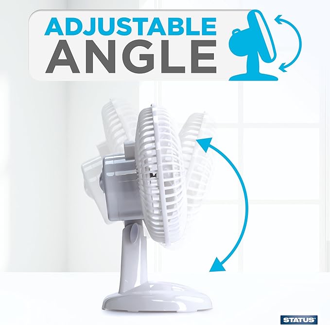 Status Desk Fan | 6 Inch Portable Fan | 2 Speed Adjustable Angle Fan | White | S6DESKFAN1PKB4