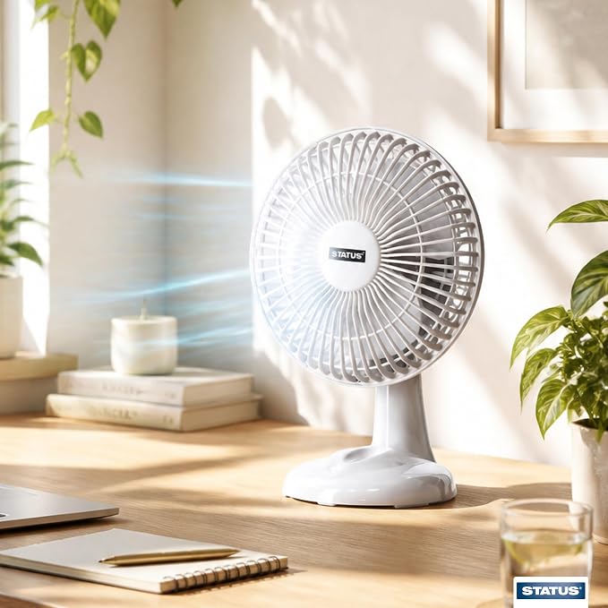 Status Desk Fan | 6 Inch Portable Fan | 2 Speed Adjustable Angle Fan | White | S6DESKFAN1PKB4