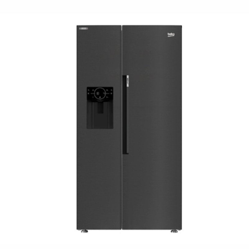 Beko Pro HarvestFresh American-Style Fridge Freezer Brushed Black Steel
