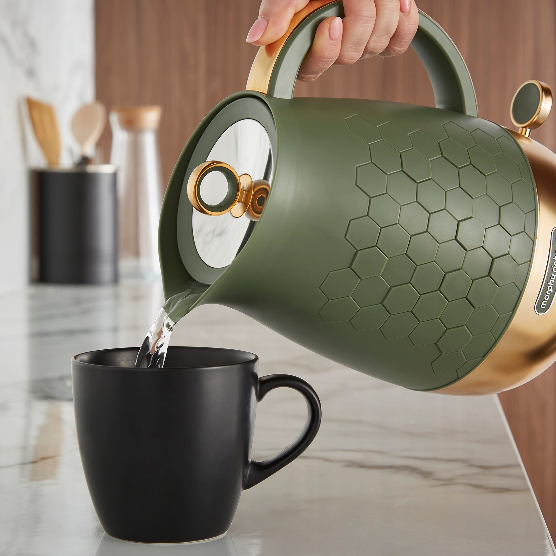 Morphy Richards Cassini 1.7L Jug Kettle – Olivine Green & Gold