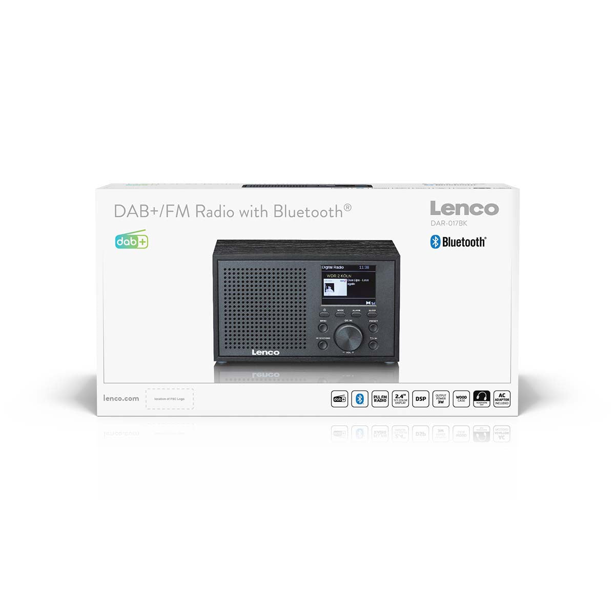 LENCO DAR-017BK - Compact and stylish DAB+/FM radio with Bluetooth® and wooden casing - Black