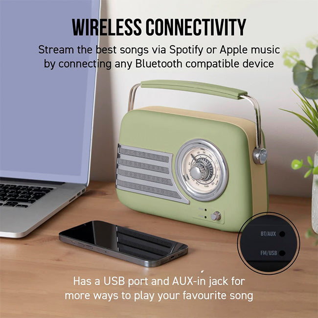 Itek I60028SAG Vintage Bluetooth Radio Portable Vintage
