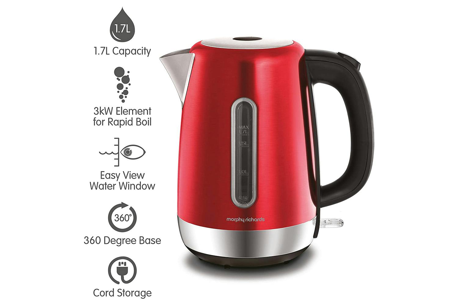 Morphy Richards 1.7L Equip Jug Kettle Stainless Steel - Red