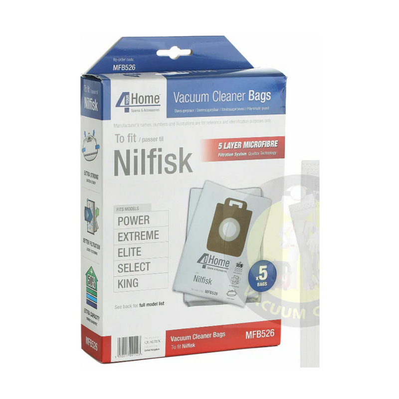 Nilfisk Power/Extreme/Elite/Select & King Pack Of 5 Microfibre Vacuum Bags | MFB526