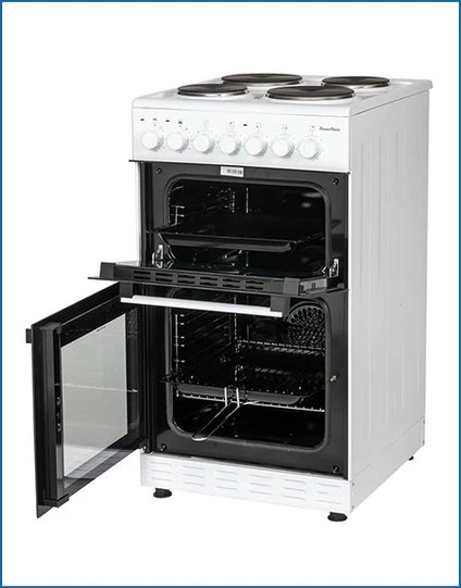 PowerPoint 50 cm Double-Cavity Cooker with Solid Plate Hob  – White