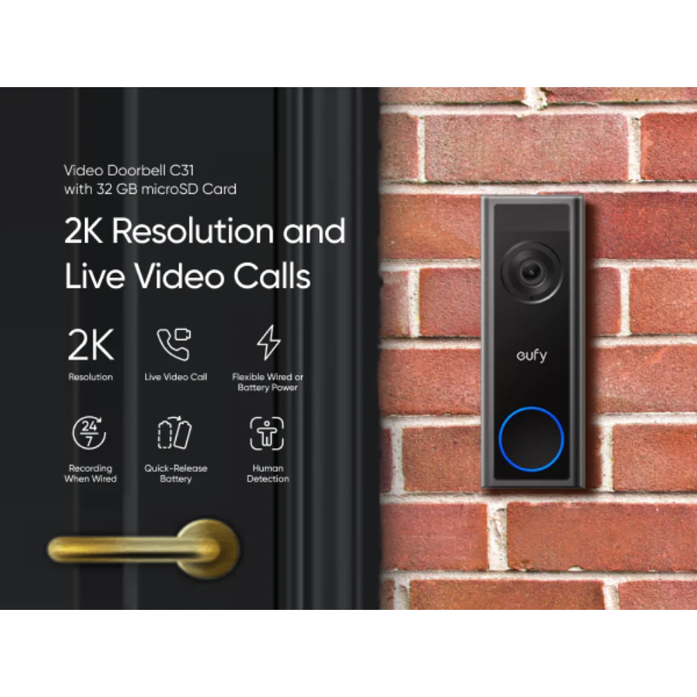 Eufy Video Doorbell C31 Smart Doorbell 2K - Black | T8223312