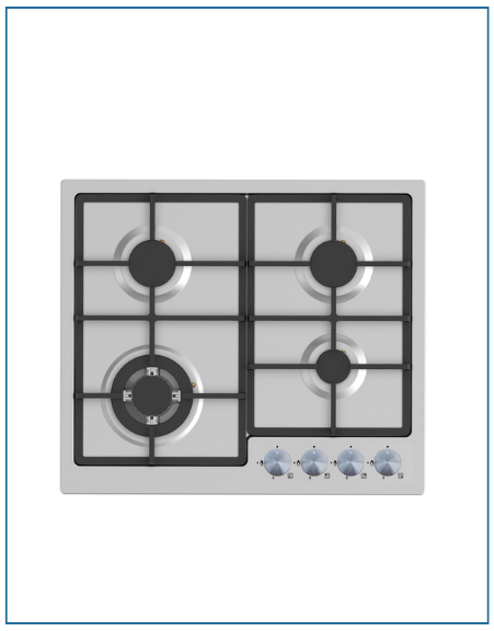 PowerPoint 4‑Ring Stainless Steel Gas Hob – Cast Iron Supports | P174NGXSS