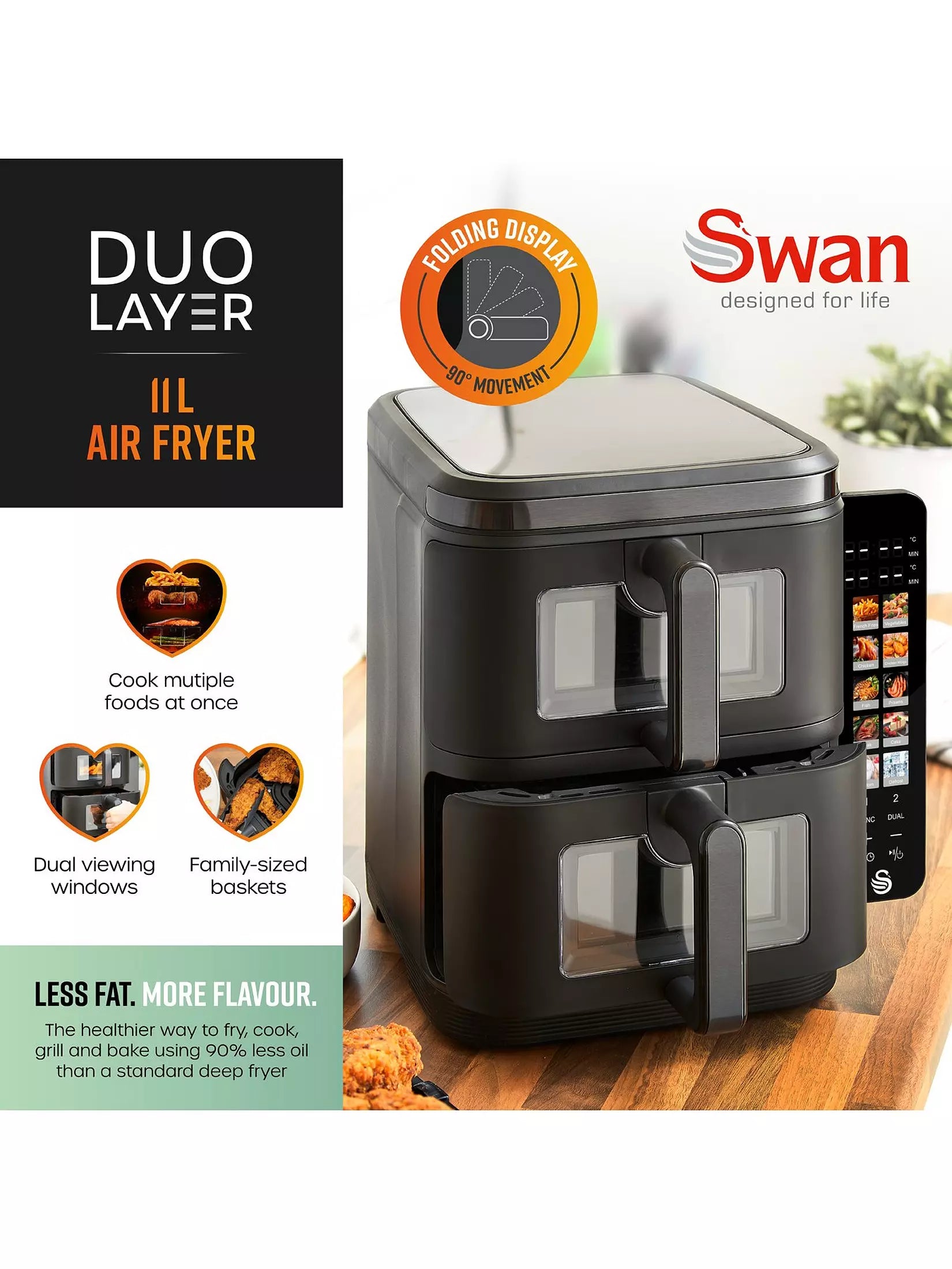 Swan 11L Twin Stack Air Fryer - Black