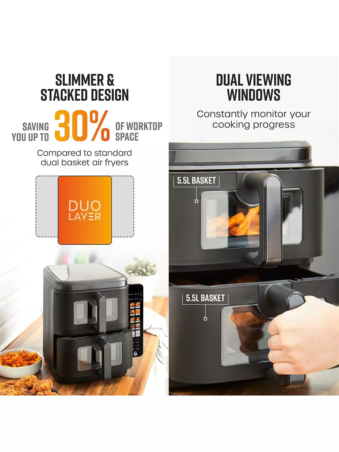 Swan 11L Twin Stack Air Fryer - Black