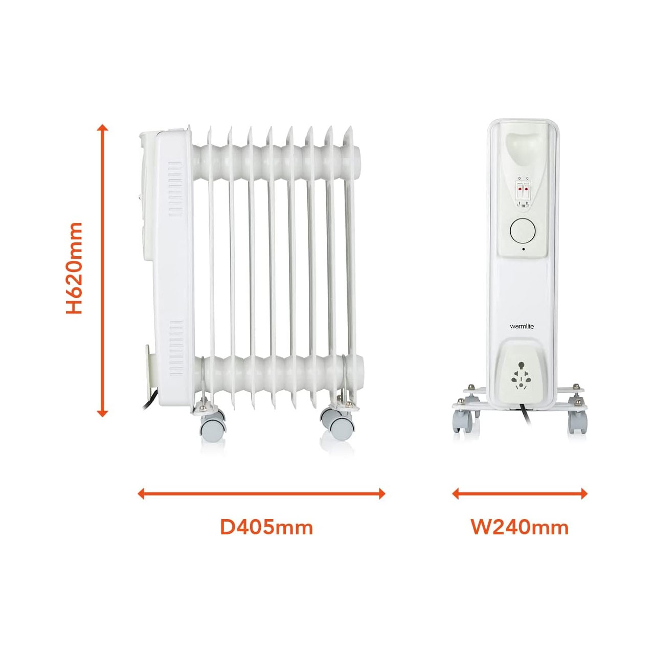 Warmlite WL43003YW 1500W 9-Fin Oil Filled Radiator with 3 Power Settings and Adjustable Timer, White