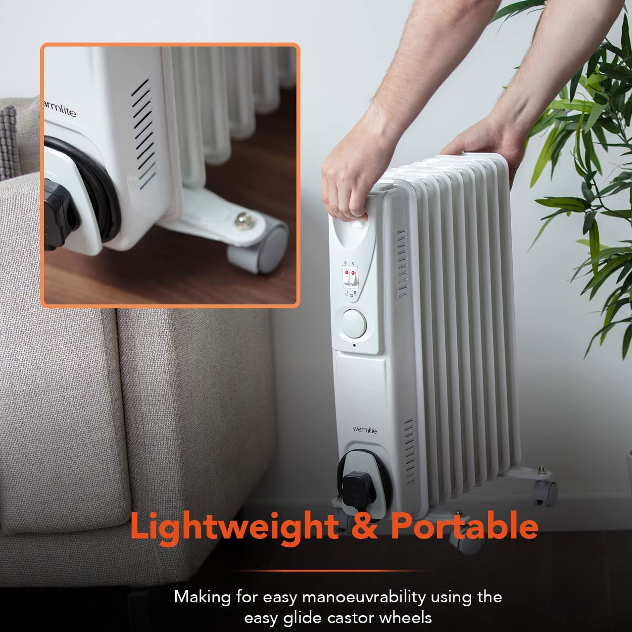 Warmlite WL43003YW 1500W 9-Fin Oil Filled Radiator with 3 Power Settings and Adjustable Timer, White