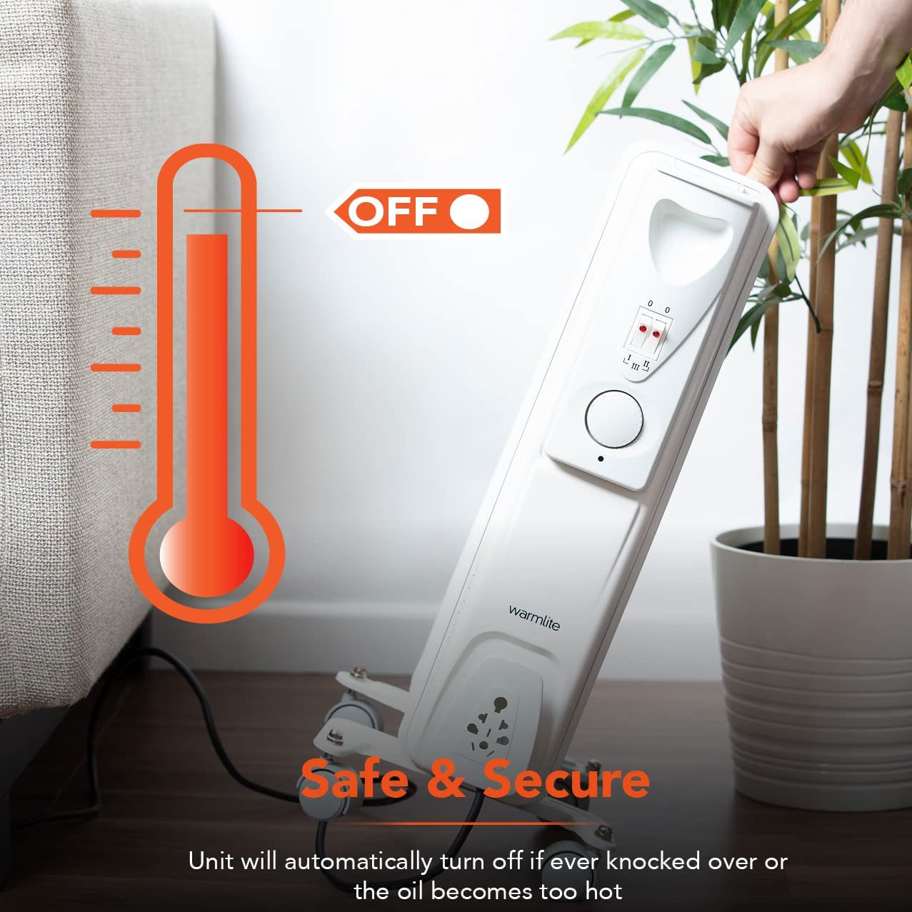 Warmlite WL43003YW 1500W 9-Fin Oil Filled Radiator with 3 Power Settings and Adjustable Timer, White