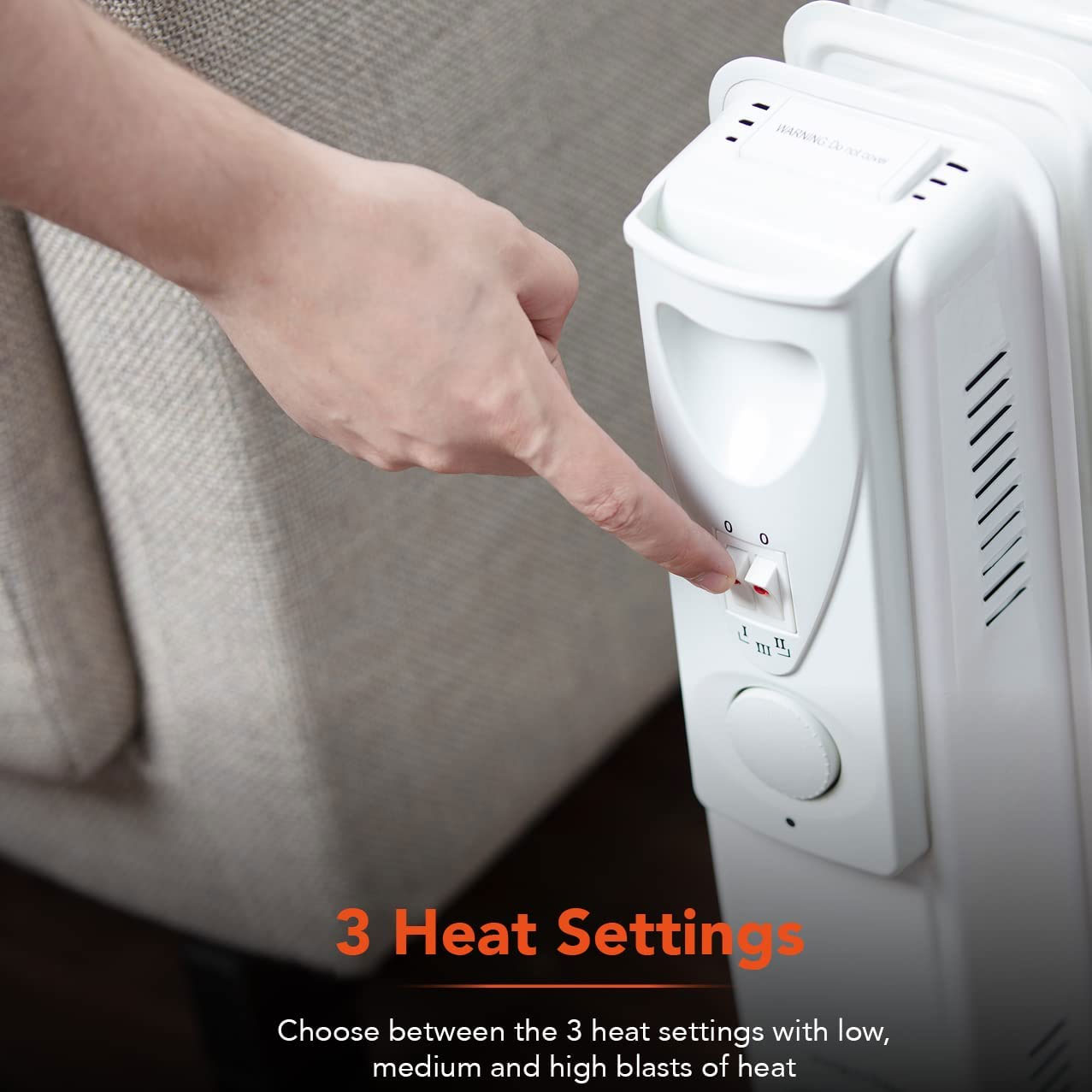 Warmlite WL43003YW 1500W 9-Fin Oil Filled Radiator with 3 Power Settings and Adjustable Timer, White