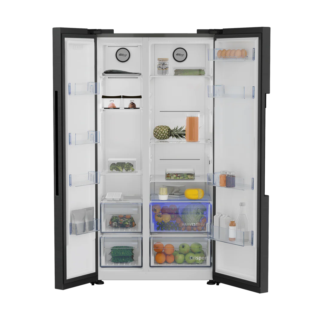 Beko Freestanding American Style Fridge Freezer with NeoFrost™ Black Steel | ASL1442VPZ