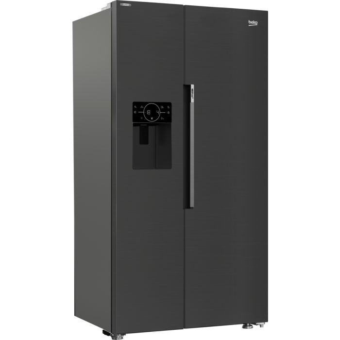 Beko Pro HarvestFresh American-Style Fridge Freezer Brushed Black Steel