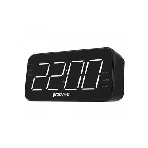 Groov‑e Radio Curve Rechargeable Alarm Clock Radio – Black