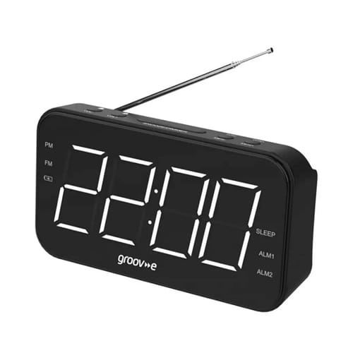 Groov‑e Radio Curve Rechargeable Alarm Clock Radio – Black