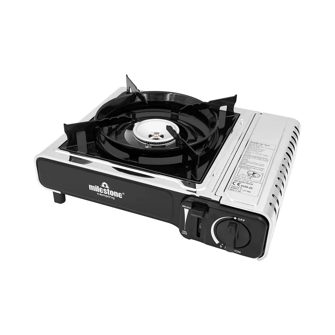 Milestone Portable Camping Gas Stove Silver & Black