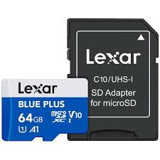 Lexar Micro SDHC Blue Plus UHS-I 64GB V30 Read 100MB/s with SD adapter
