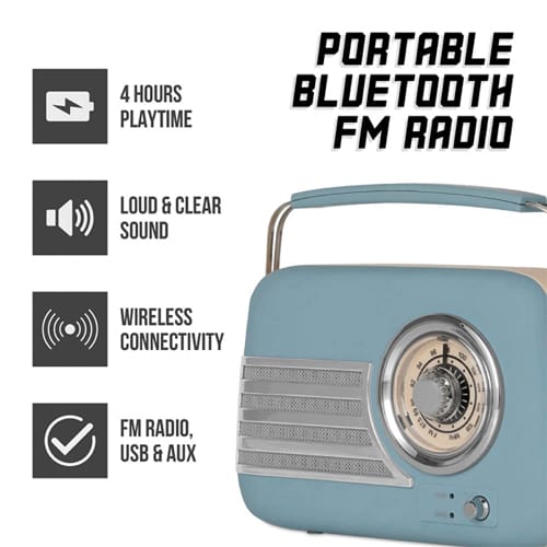 iTek Vintage Bluetooth FM Radio Vintage Blue