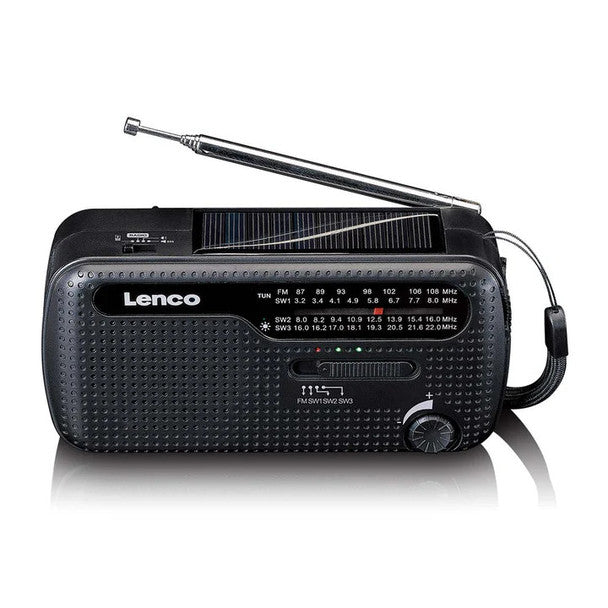 LENCO MCR-113BK - Portable Hand Crank Emergency Radio, Flashlight and Power Bank in One - Black