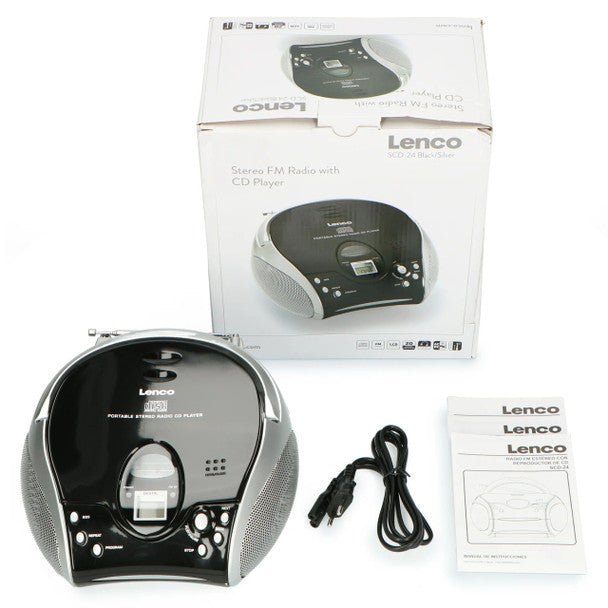 LENCO SCD-24 BLACK/SILVER - Portable Stereo FM Radio with CD player | SCD-24 Black/Silver