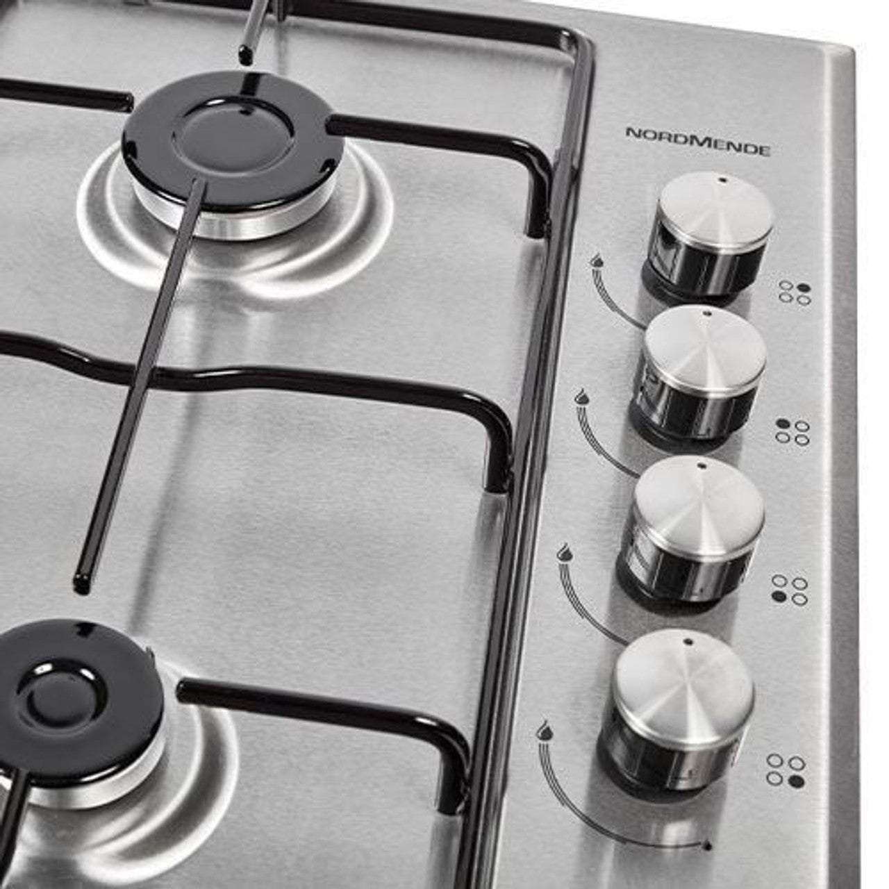 NordMende 60cm 4 x Burner Gas Hob Enamel Pan Supports Stainless Steel