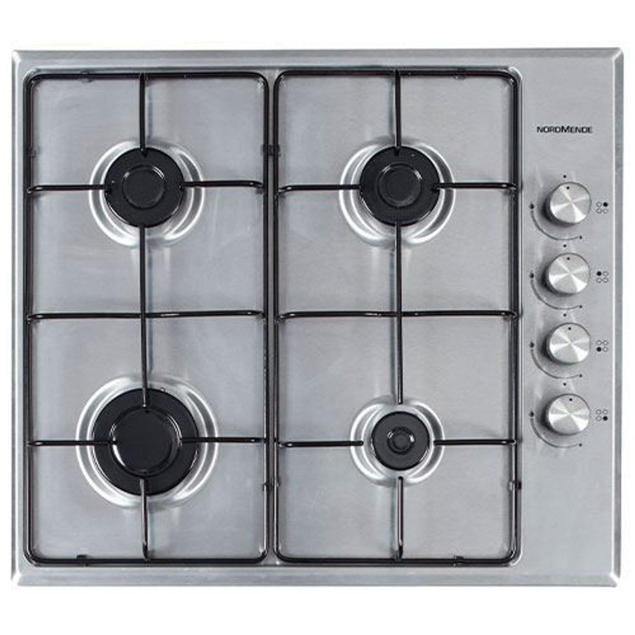 NordMende 60cm 4 x Burner Gas Hob Enamel Pan Supports Stainless Steel