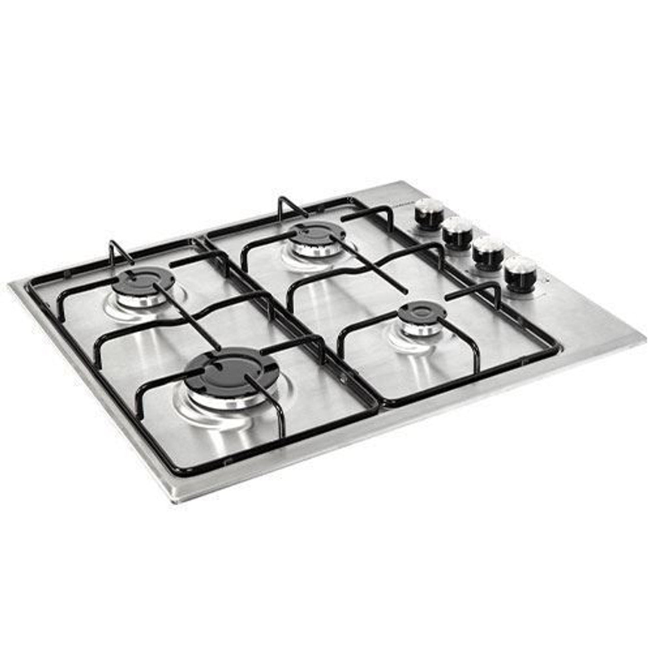 NordMende 60cm 4 x Burner Gas Hob Enamel Pan Supports Stainless Steel