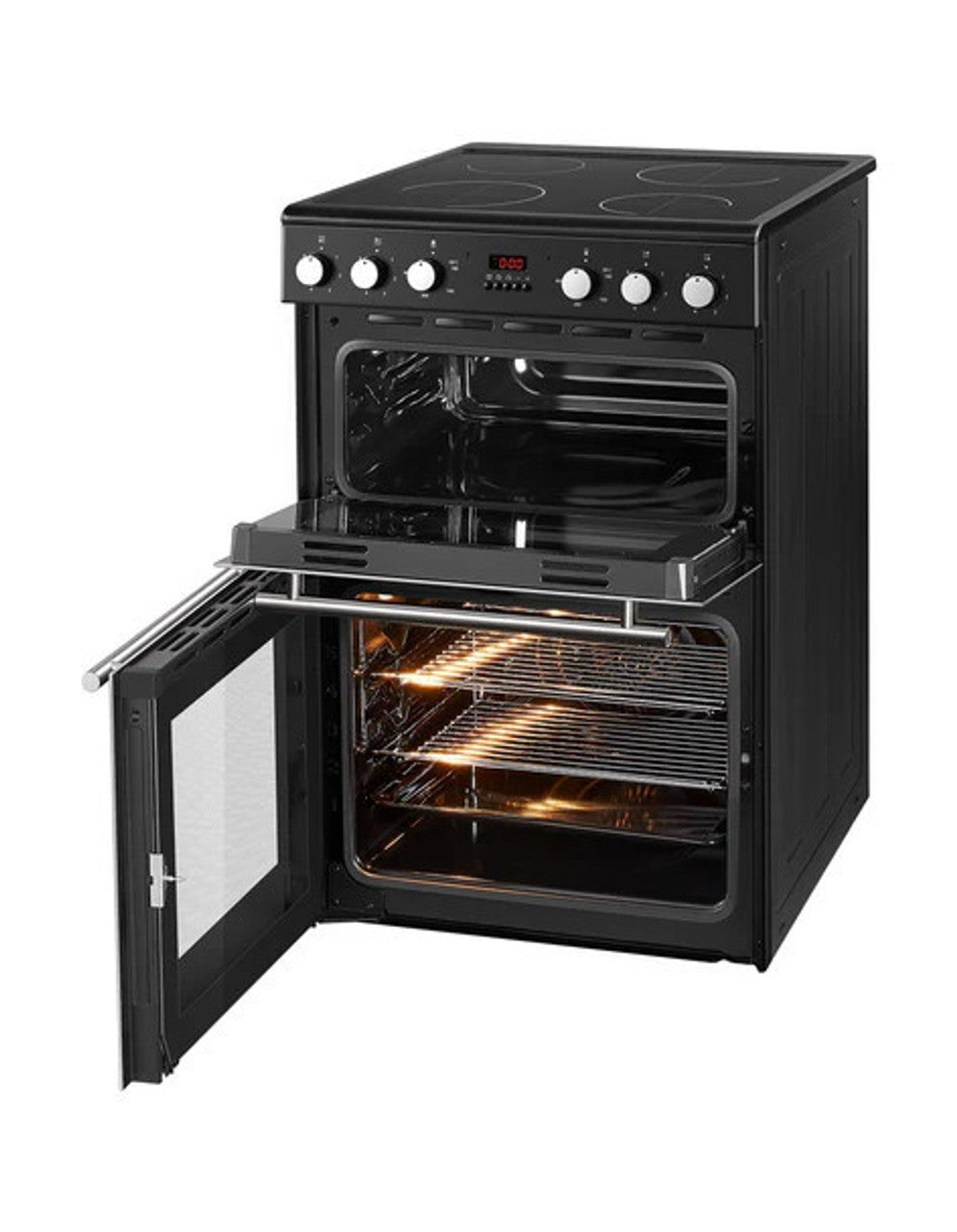 PowerPoint 60 cm Freestanding Double-Cavity Electric Cooker – Black, Ceramic Hob
