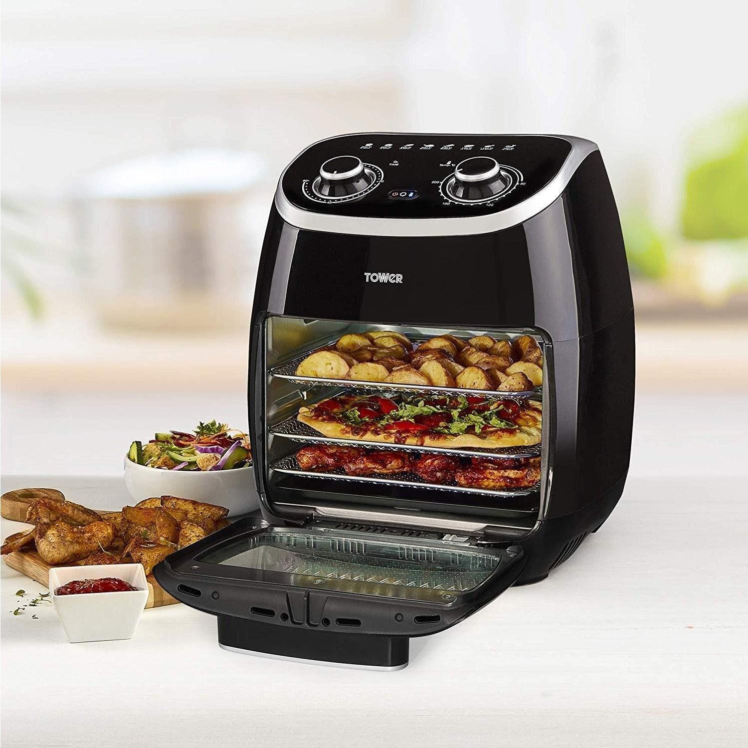 Tower 2000W 11L 5-in-1 Manual Air Fryer Oven with Rotisserie – Black