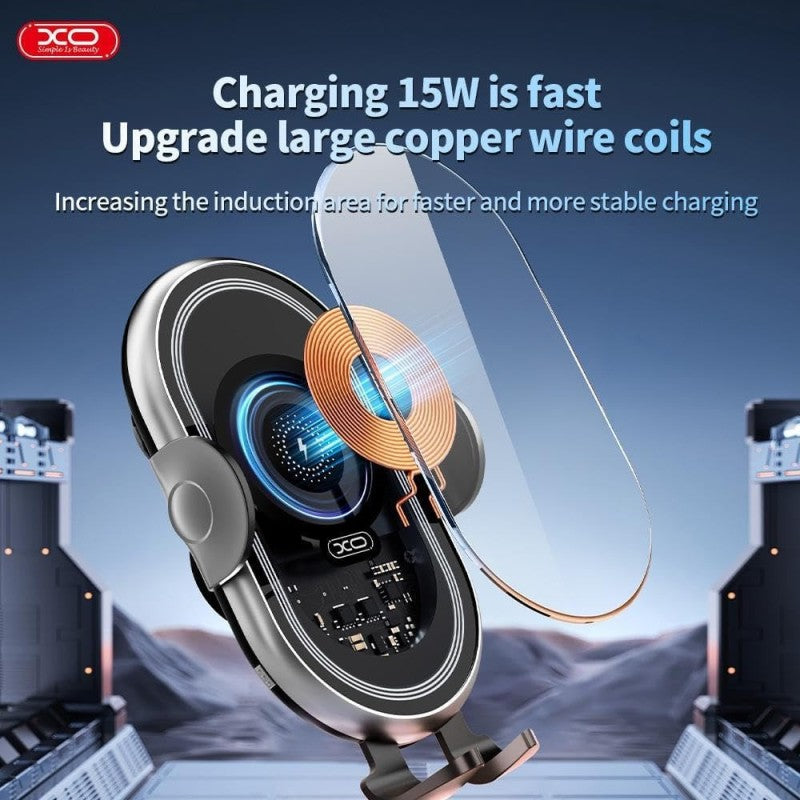 XO Car Holder With Wireless Charger Black 15W | XO-WX038