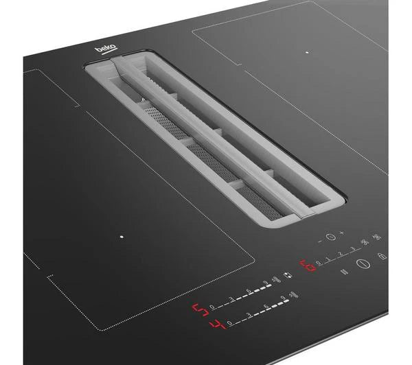 Beko 80cm Induction Hob with Integrated Vented Extractor | Black