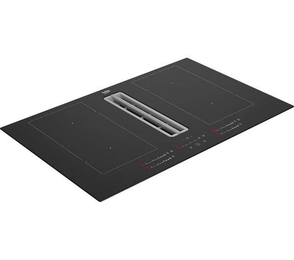 Beko 80cm Induction Hob with Integrated Vented Extractor | Black