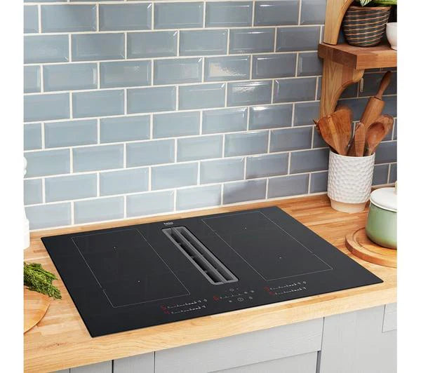 Beko 80cm Induction Hob with Integrated Vented Extractor | Black
