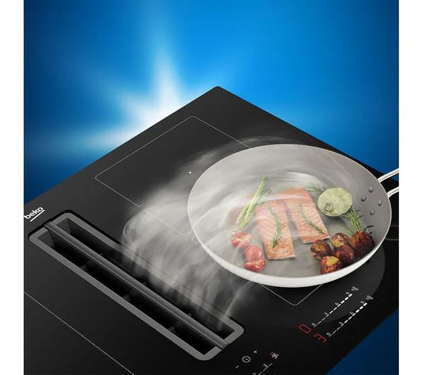 Beko 80cm Induction Hob with Integrated Vented Extractor | Black
