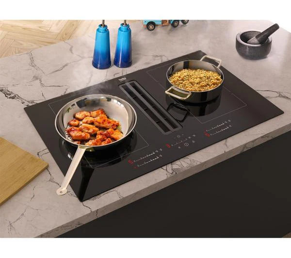 Beko 80cm Induction Hob with Integrated Vented Extractor | Black