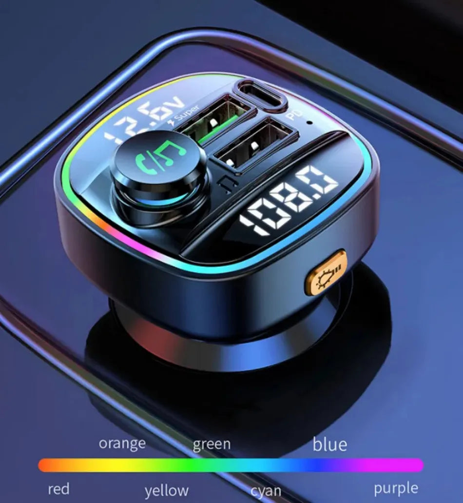 C22 Car Bluetooth 5.0 LED FM Transmitter Wireless Handsfree Car Kit MP3 Audio Player LED Light Voltage Display QC 3.0 PD Charger