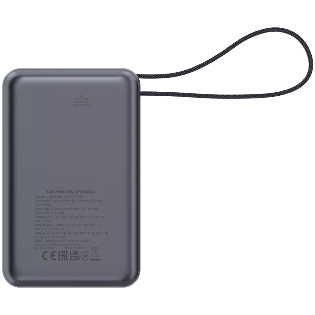 Canyon Power Bank OnPower PB-600 20,000mAh | CNS-CPB600DG Canyon Powerbank Ben Sweeney Electrical Euronics