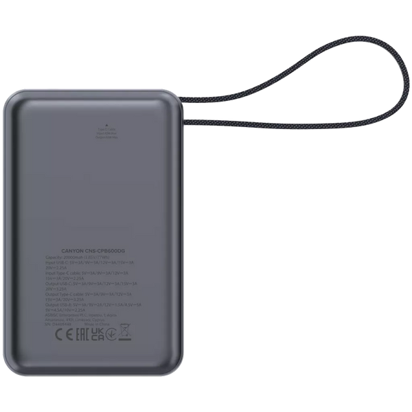 Canyon Power Bank OnPower PB-600 20,000mAh | CNS-CPB600DG Canyon Powerbank Ben Sweeney Electrical Euronics