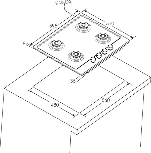 H-Hob 300 Gas Hob - Stainless Steel - 4 Burners | HHG6BRMX