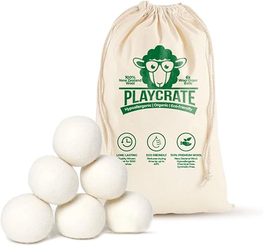 Wool Tumble Dryer Balls - 6 Pack Organic Laundry Fabric Softener - Reduce Drying Time, Wrinkles & Static Cling