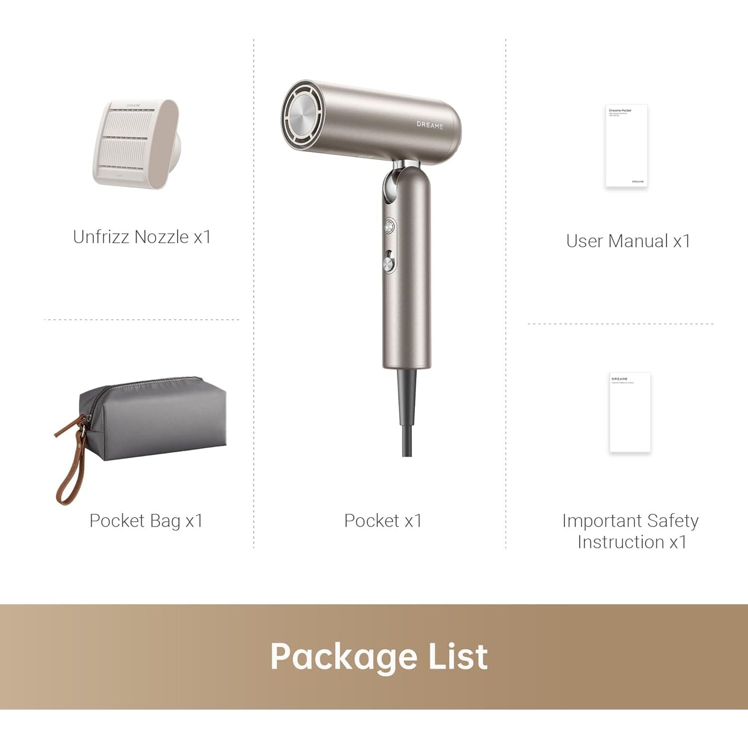 Dreame Pocket High-Speed Foldable Hair Dryer | Pocket | AHD51-GOLD