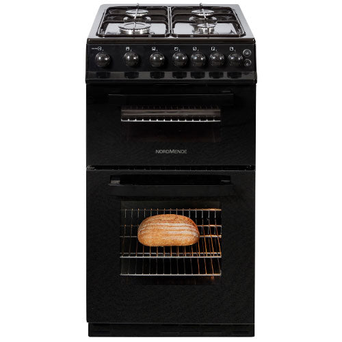 NordMende 50 cm Freestanding LPG Twin-Cavity Gas Cooker – Black