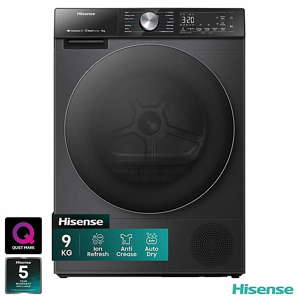 HISENSE 5S Series WiFi-enabled 9 kg Heat Pump Tumble Dryer - Black | DH5S902BB