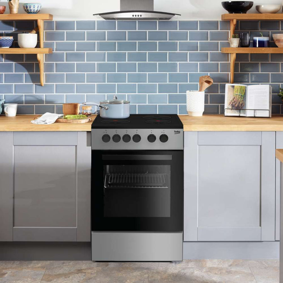 Beko 50cm Electric Solid Plate Cooker - Silver | KS530S